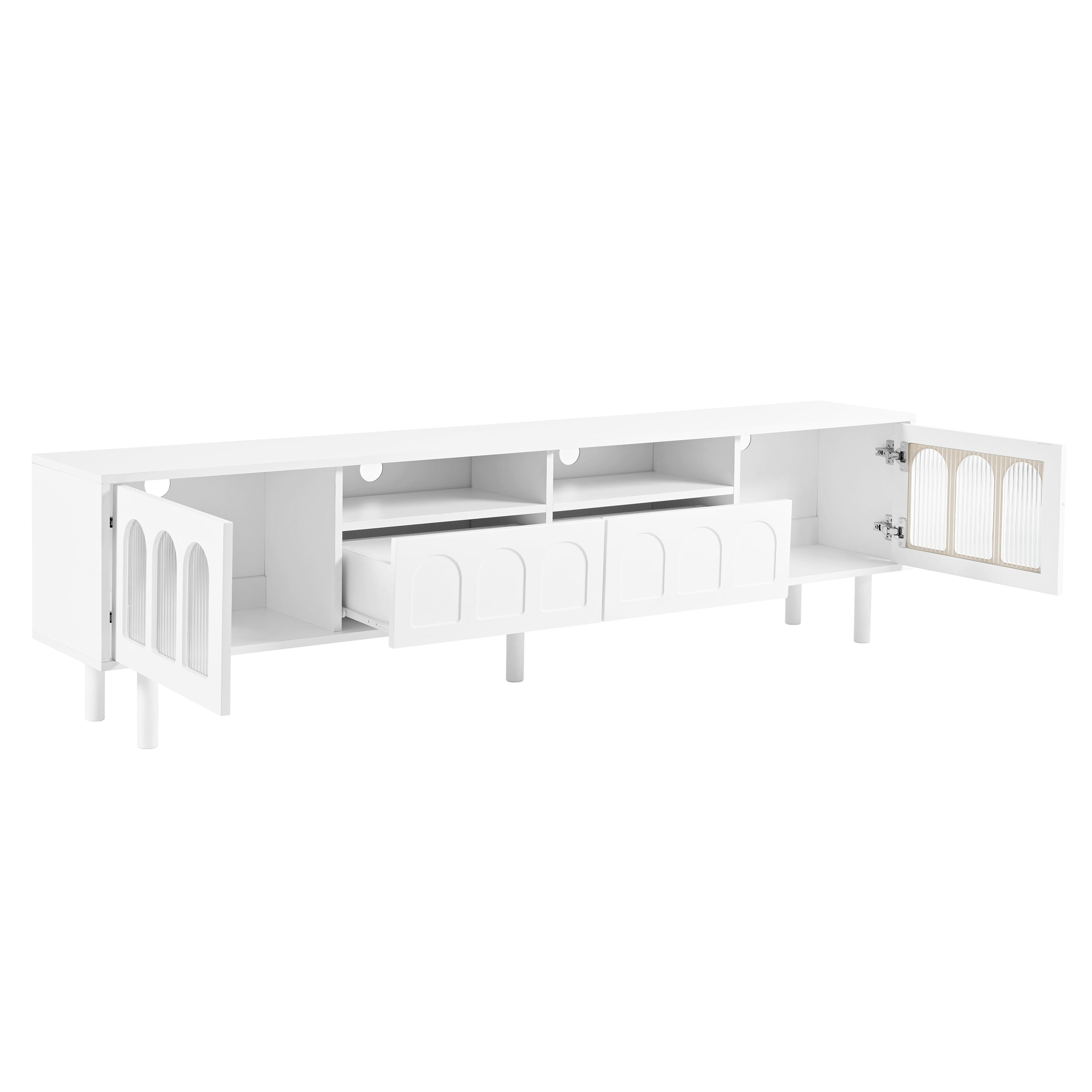 Two sets of ON-TRANS cream style TV stands and coffee tables, suitable for TVs under 80 inches, white