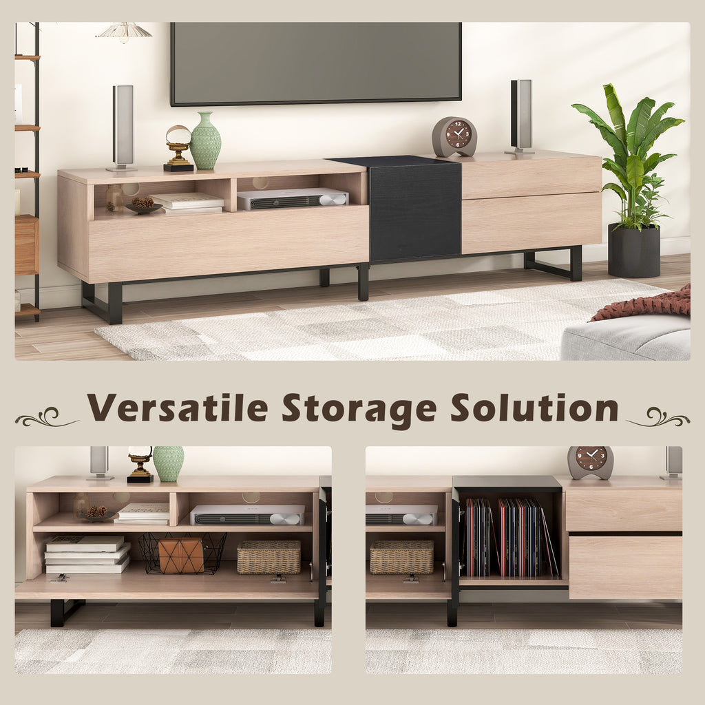 Modern TV Stand for 80'' TV with Double Storage Space Media Console Table Entertainment Center with Drop Down Door
