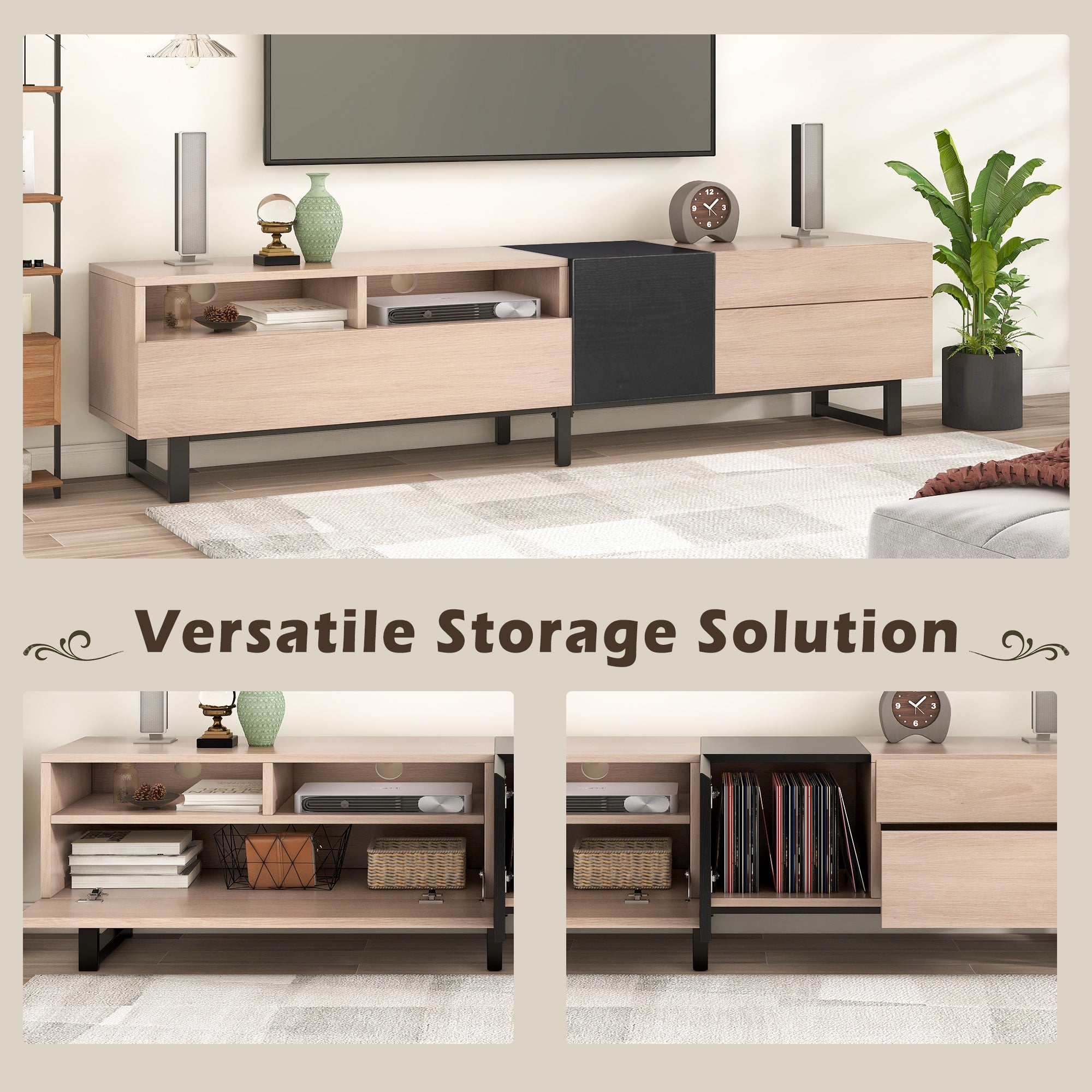 Modern TV Stand for 80'' TV with Double Storage Space Media Console Table Entertainment Center with Drop Down Door