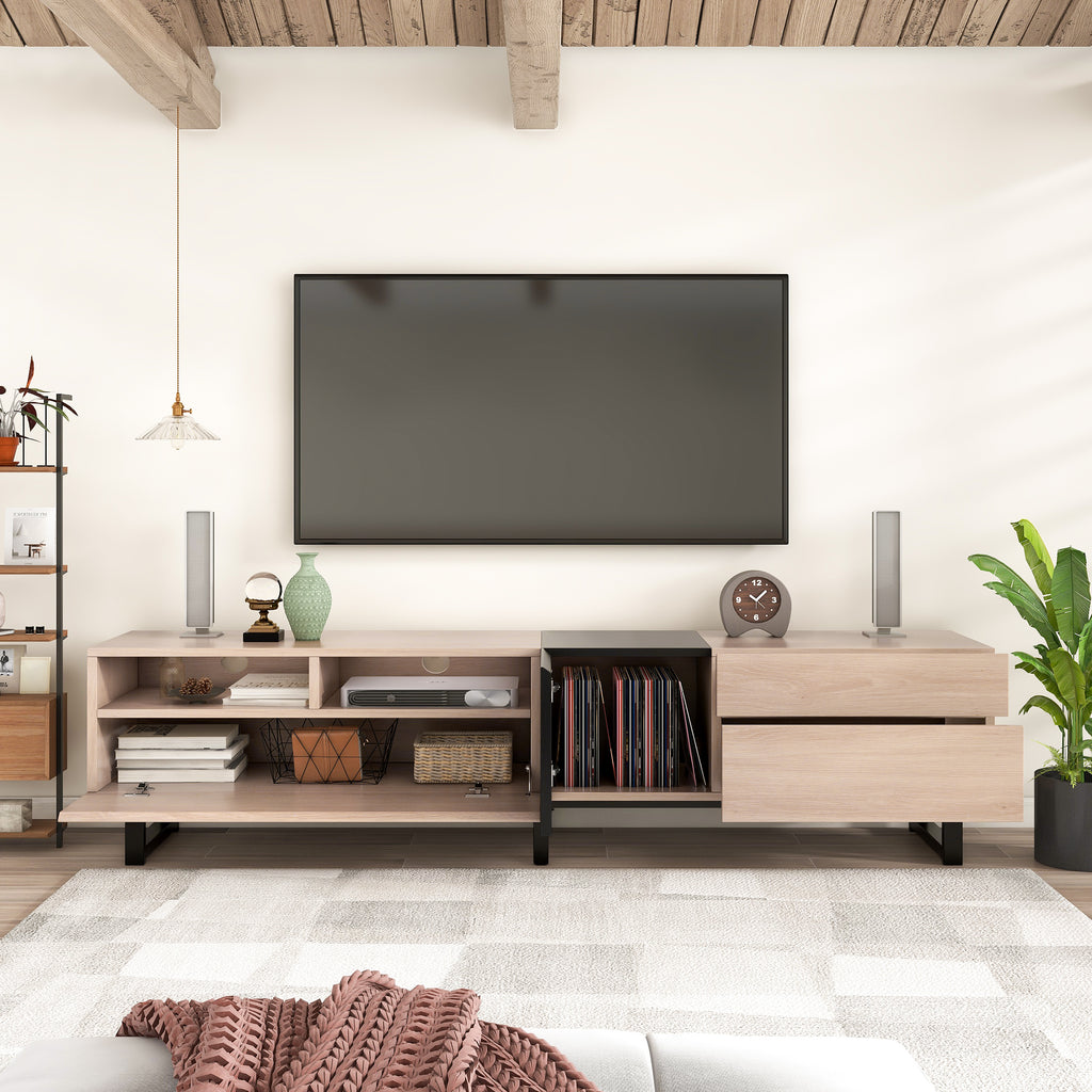Modern TV Stand for 80'' TV with Double Storage Space Media Console Table Entertainment Center with Drop Down Door